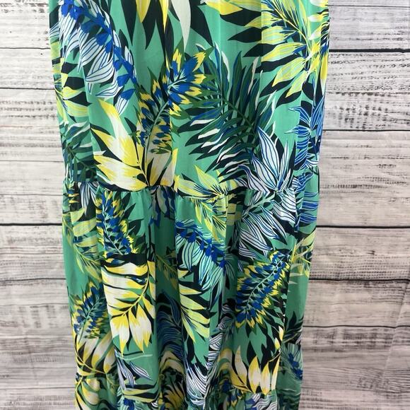 Nine West Dress size 8 Long Maxi Green Yellow Floral Tropical Wedding Hawaiian - Picture 9 of 16